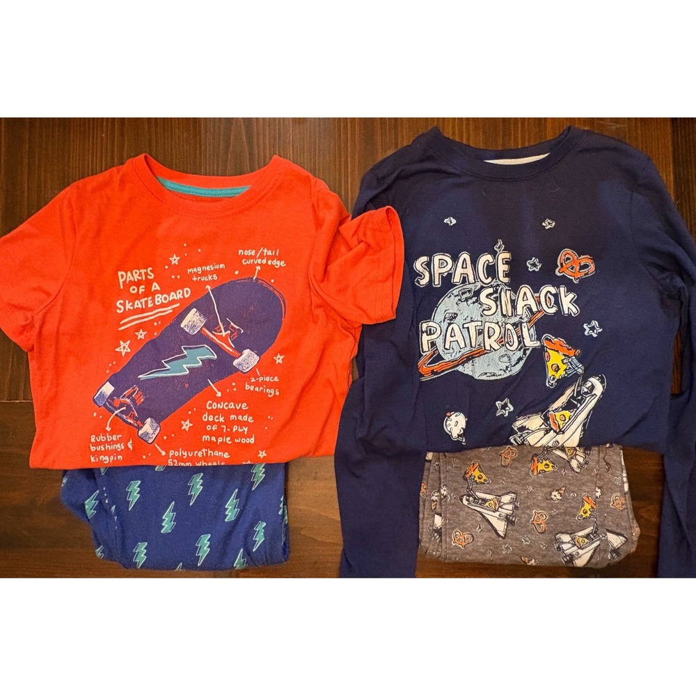 Lot 4 Pairs Pajamas Boys Pants Short & Long Sleeve Size M 8-10 Cat & Jack